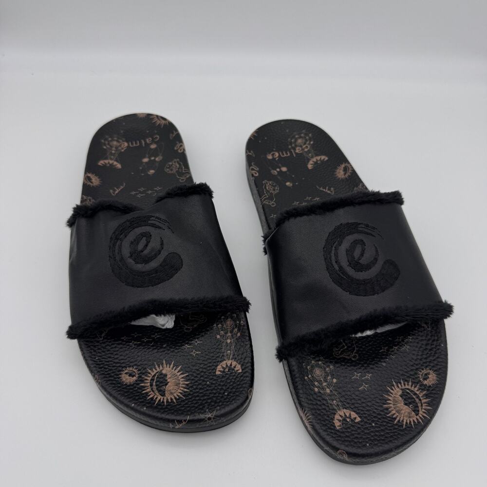 Johnny Was CALME Slide Sandals Women Size 10 Astrology Leather Black Comfort NEW - Picture 2 of 10